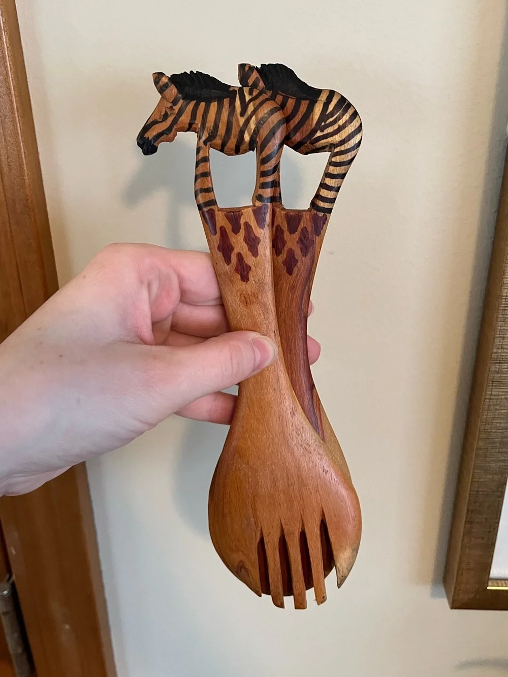 Wooden Zebra Salad Servers - Brown